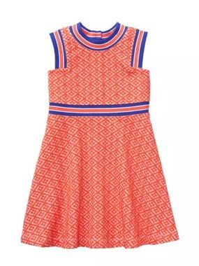 Janie & jack orange and blue Geo Jacquard Dress Euc size 4
